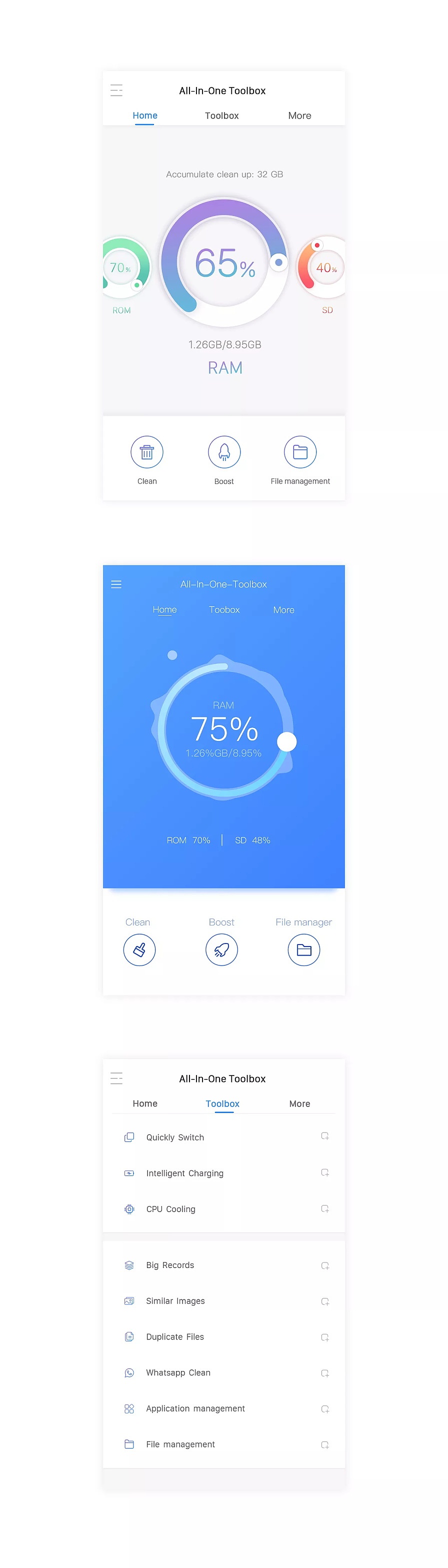 手機(jī)清理工具APP界面設(shè)計（圖ZMTA2MzEzMDQw） - APP界面 - 站酷設(shè)計師SSO_原創(chuàng)素材 - 站酷ZCOOL