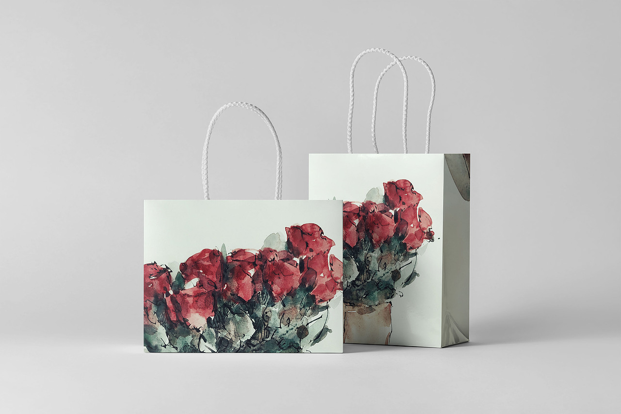 【作品合集】将自己的水彩画做成了礼品包装袋的样子