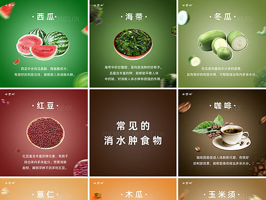 科普微博九宫格（消水肿食物）（个人主页-ZNDMzNDk4ODA=） - 宣传物料 - 站酷设计师czy设计作品原创素材 - 站酷ZCOOL