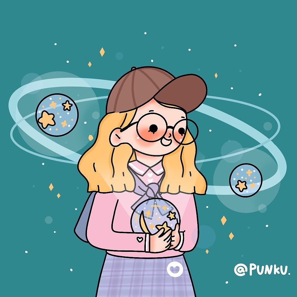 录屏画一枚简约可爱的宇宙星球卡通小女生人物头像过程
