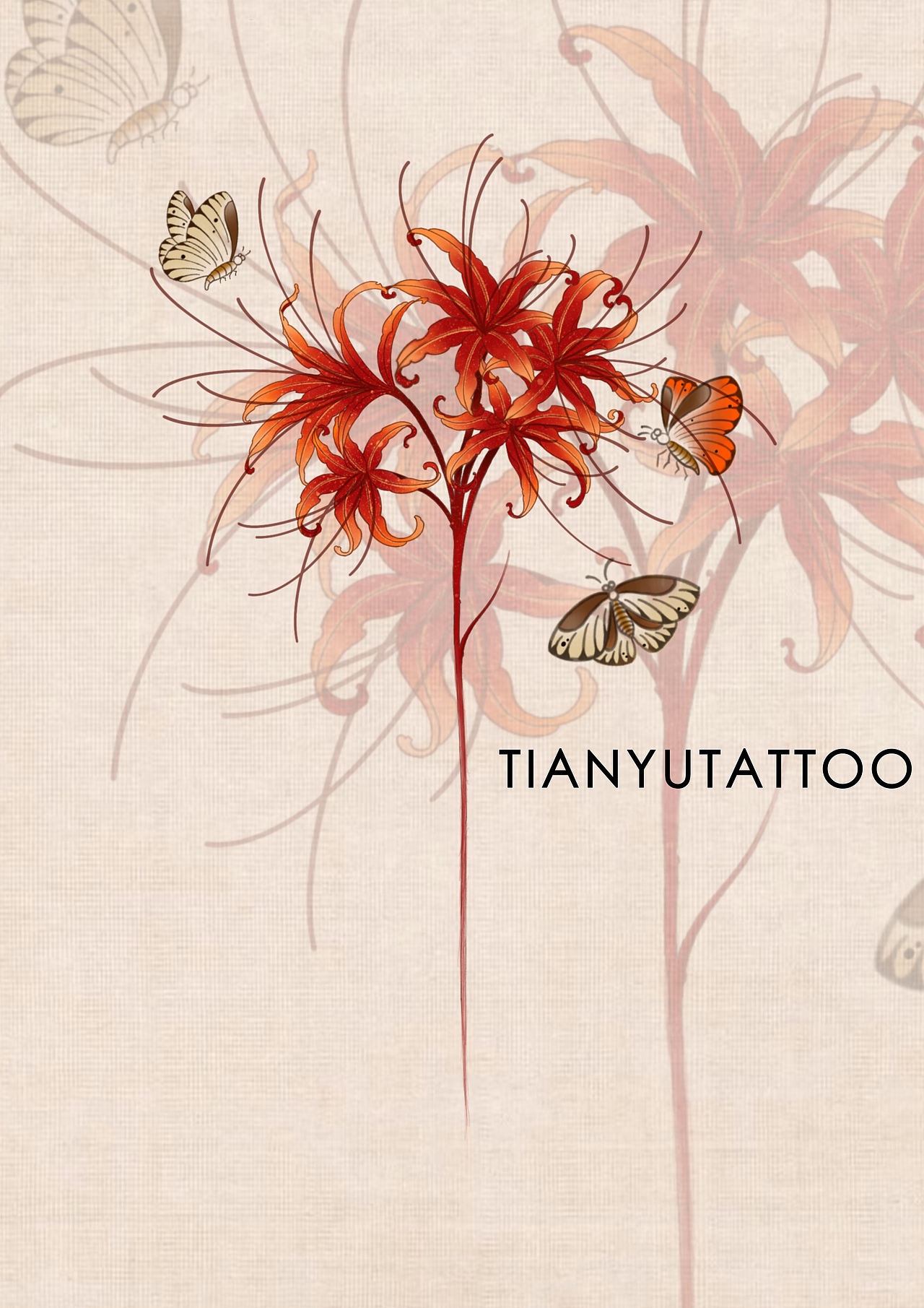 西安纹身|西安|天予刺青|彼岸花纹身|平面|图案|西安天予刺青_原创