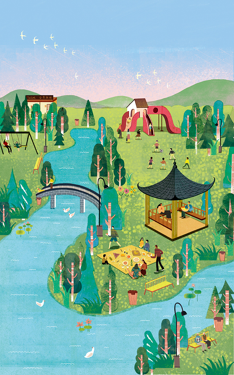 《去公园玩耍吧》  br>这是一套关于公园的认知插图,分设了好几个场景
