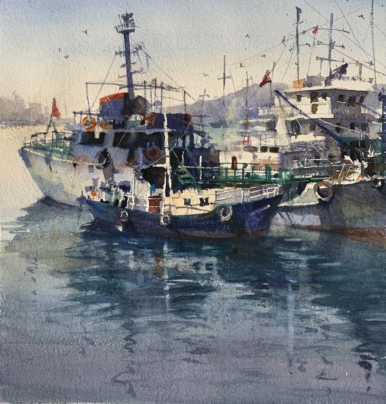 夏宇航水彩画《心中的港湾》