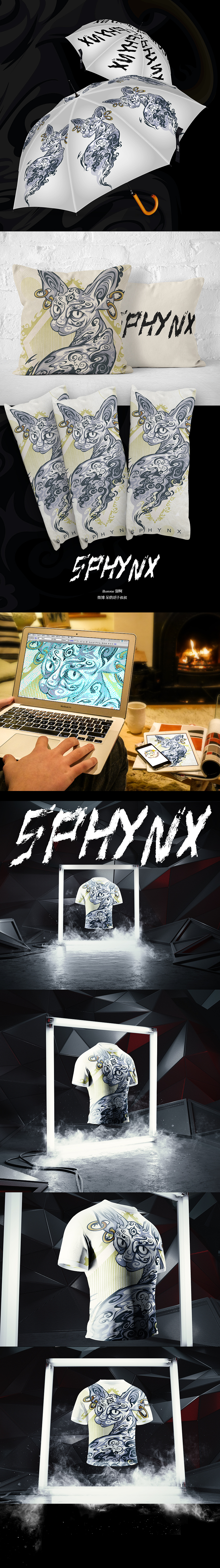 Sphynx 斯芬克斯猫潮流矢量插图