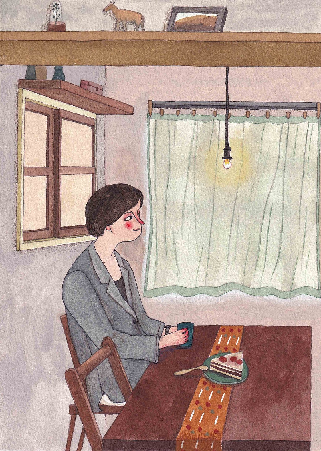 水彩插画【生活不过如此】喝个咖啡