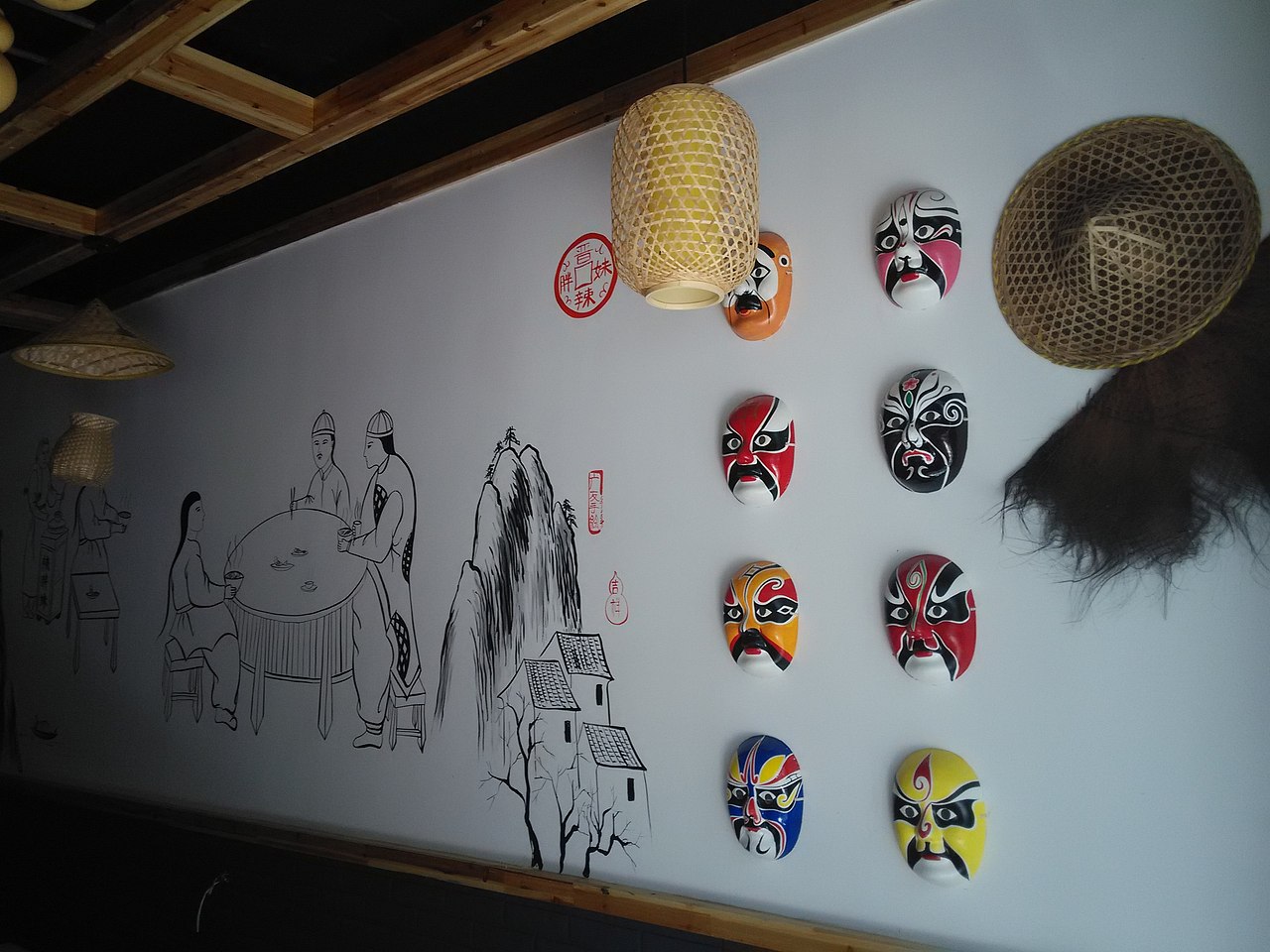 太原餐厅墙画 太原重庆小面饭店彩绘墙 太原手绘墙 饭店装修墙绘（图ZMzI0Nzg0NzY=） - 家装设计 - 站酷设计师霍小亮手绘工作室原创素材 - 站酷ZCOOL