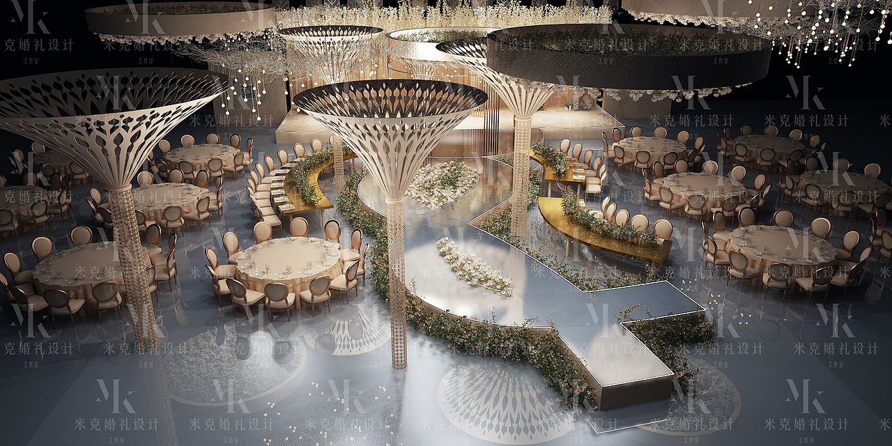 简约质感3D婚礼舞台效果图
