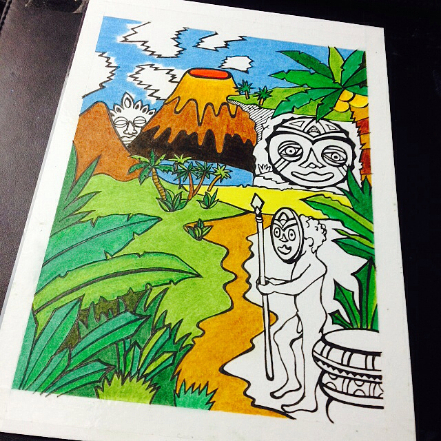 豆腐先生疯狂原始人手绘彩铅插画