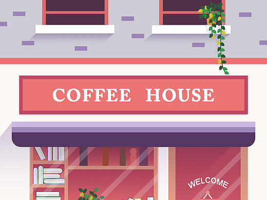 扁平化咖啡店插画