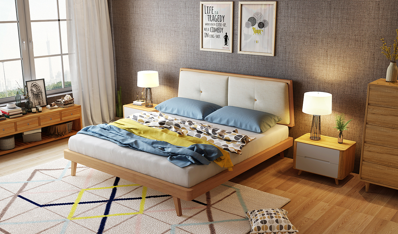 日式实木床，家具3D效果图制作，淘宝家具3D建模，3D（图ZMTE2OTI0MzIw） - 生活用品 - 站酷设计师艺帮设计原创素材 - 站酷ZCOOL