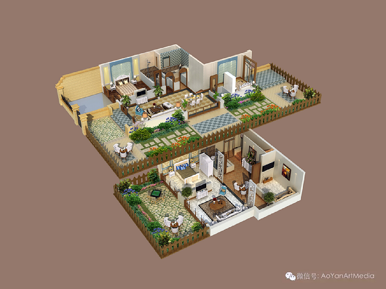 复式公寓 3D户型 maya vray 户型效果图-cg模型免费下载-CG99