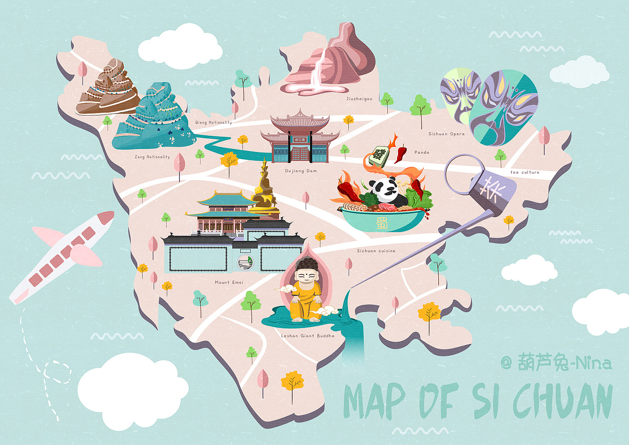 四川地图插画