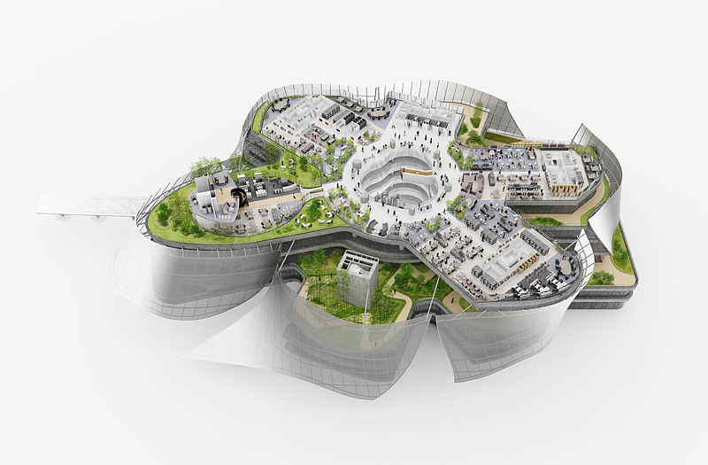 “欣贺设计中心”的设计以一个圆形中庭为轴心,六个大跨度空间发散型星状布局,形成充满力量感的骨架结构, 其间办公空间和绿色花园混合布置。
作为一个创新型的办公建筑,其空间组织结构如同围绕中心点展开的六个花瓣,<br>使得集团六大品牌既有自己独立的办公研发空间,又可以与其它部门相互交流。<br>立体的花园让地块内实现了 100%的绿化率。<br><br>