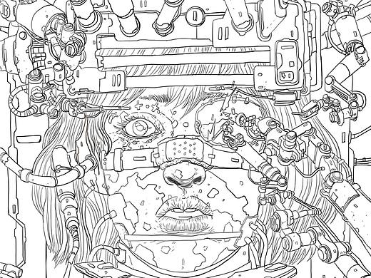 赛博朋克风插画线稿