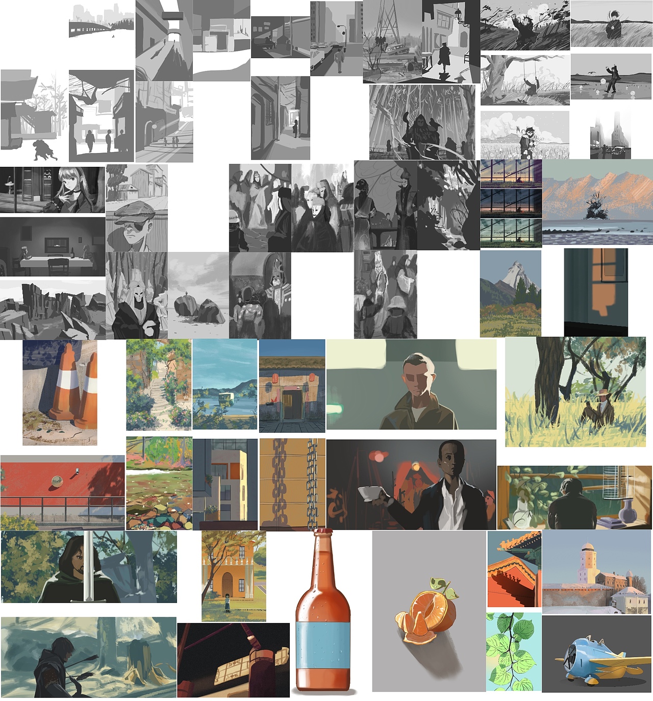 当然,这段时间,除了上课做作业外,也做了一些黑白速写、色彩速写的练习(还有控笔、体块的练习没有放上来,ps:多为大佬的图、网图、电影镜头的参照、临摹)。