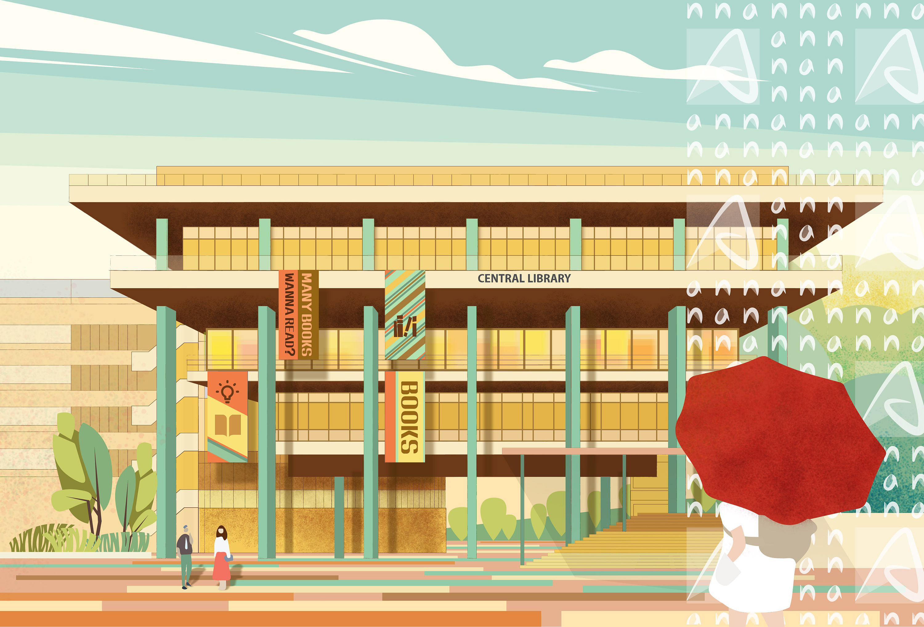 新加坡国立大学建筑插画-中央图书馆