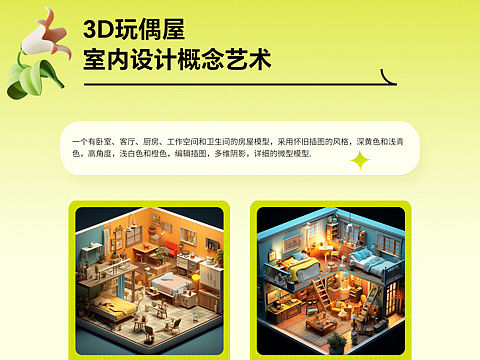 3D玩偶屋室内设计概念艺术