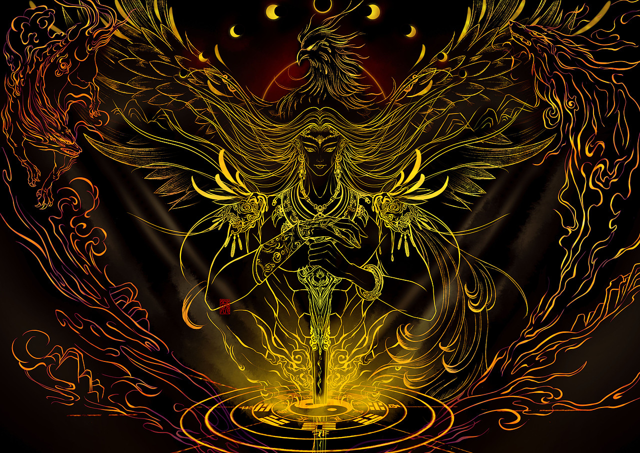 《天狗食日》（图ZMzU3MDE4NTI0） - 艺术插画 - 站酷设计师魏加玲原创素材 - 站酷ZCOOL