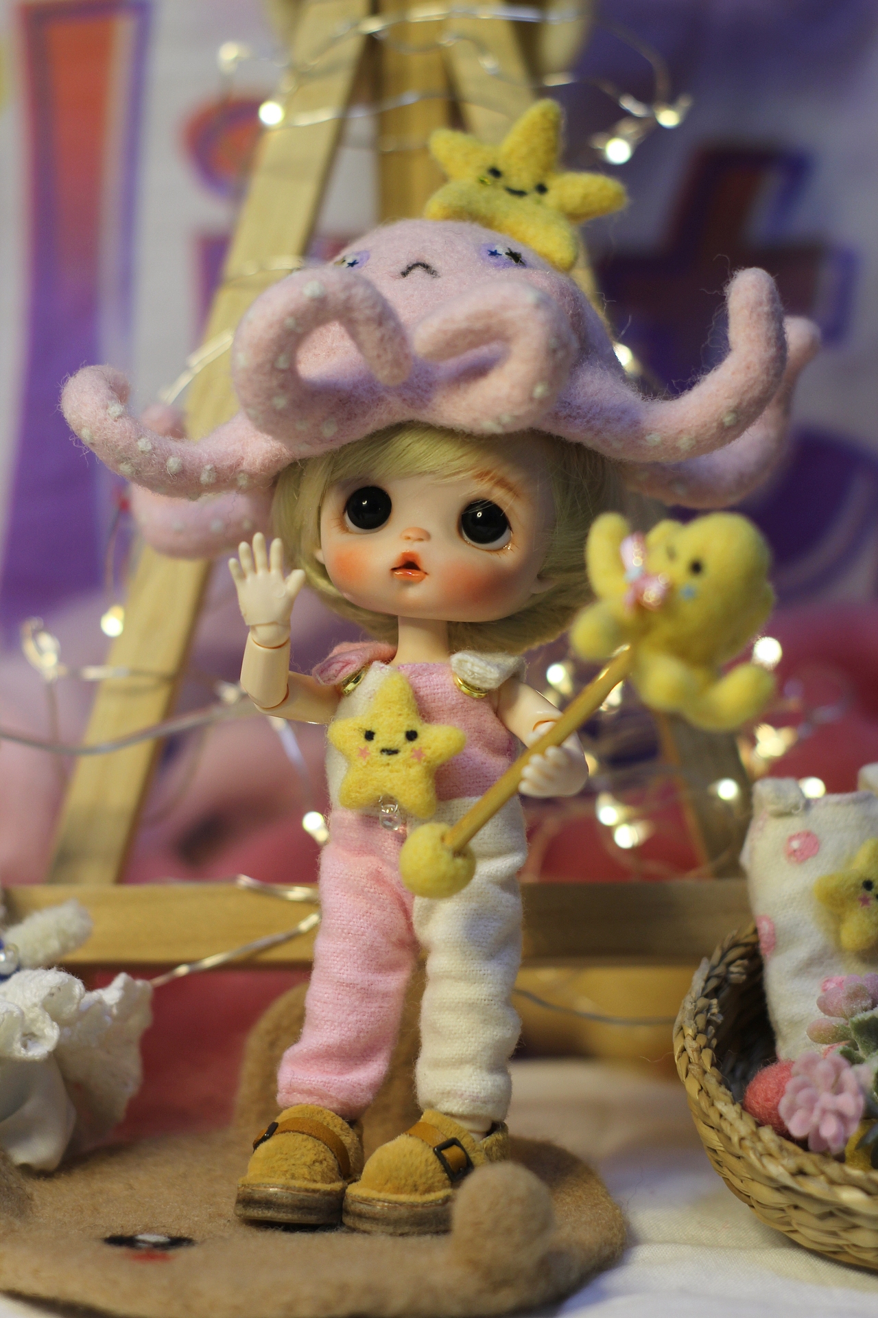 一坨柚子羊毛毡章鱼套装ob11帽子手杖