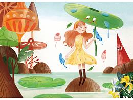 荷葉傘的小姑娘