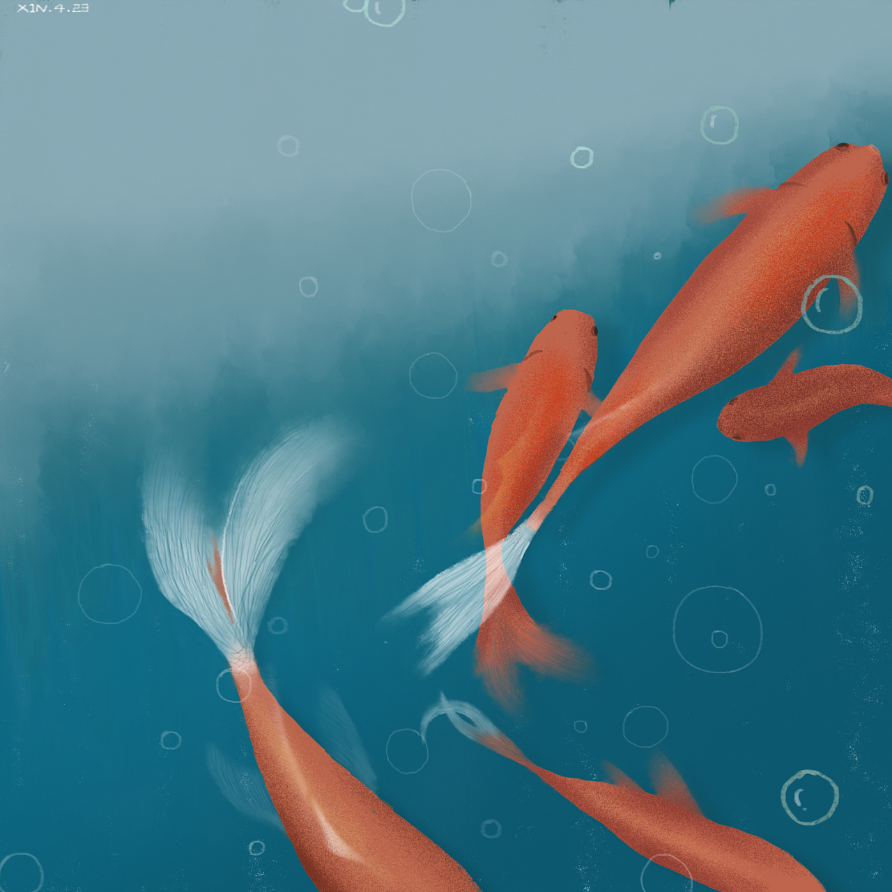 手绘锦鲤 办公室的鱼|插画|创作习作|mishellk - 原创作品 - 站酷