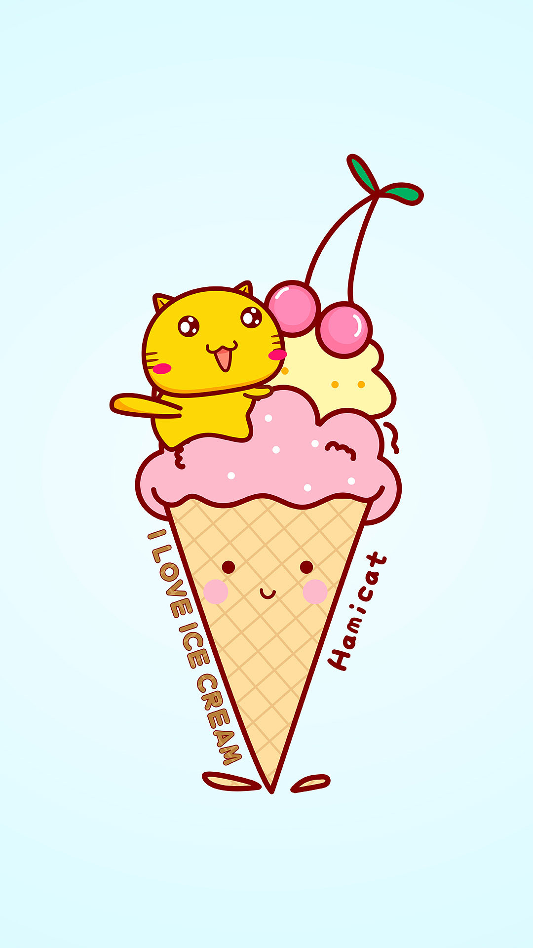 猫小猫冰淇淋蛋筒巧克力香草草莓矢量插图插画图片素材_ID:171369206-Veer图库