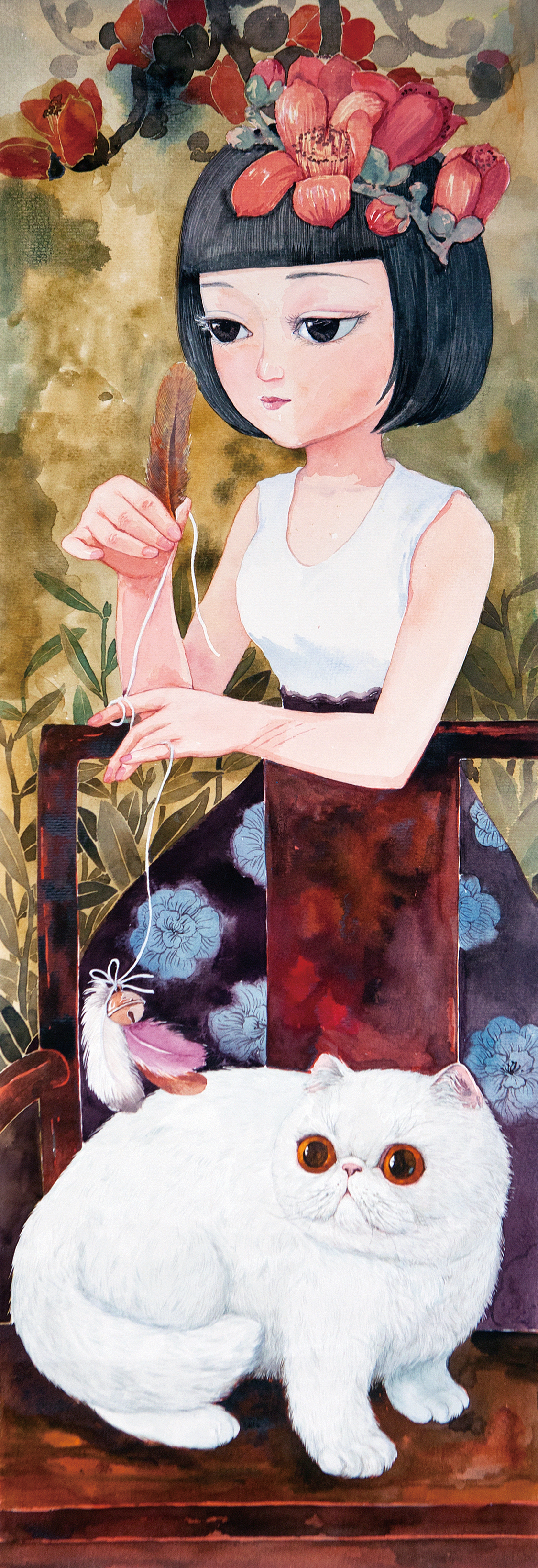 猫女与花（图ZMjc4MjM0NzI=） - 商业插画 - 站酷设计师吉里原创素材 - 站酷ZCOOL