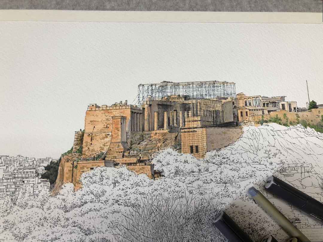 雅典卫城钢笔马克笔7530