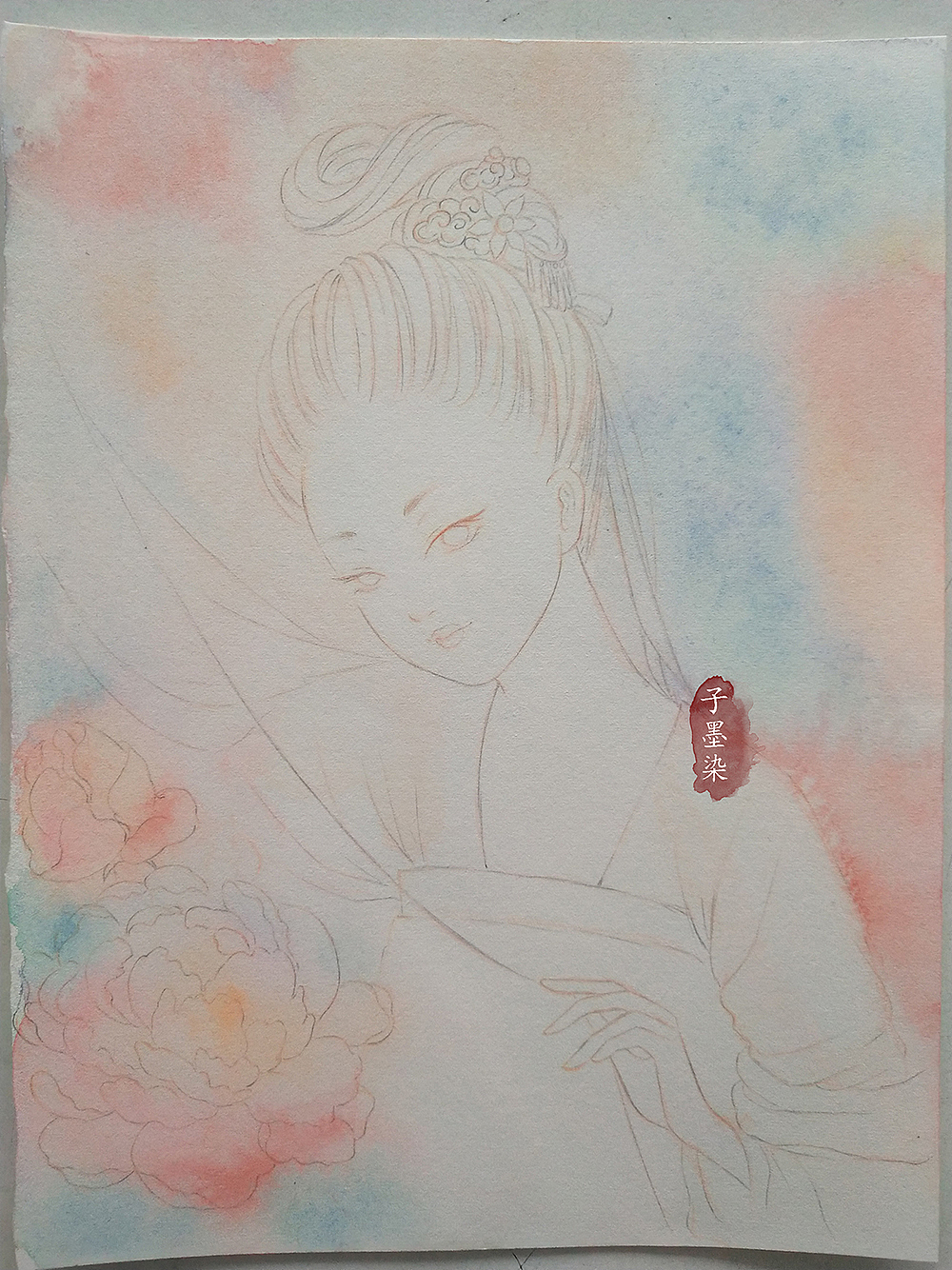 古风水彩原创-牡丹（图ZMjg3MzY1NDY4） - 创作习作 - 站酷设计师子墨染366原创素材 - 站酷ZCOOL