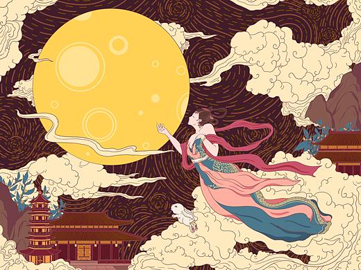中秋|插画|嫦娥奔月|包装