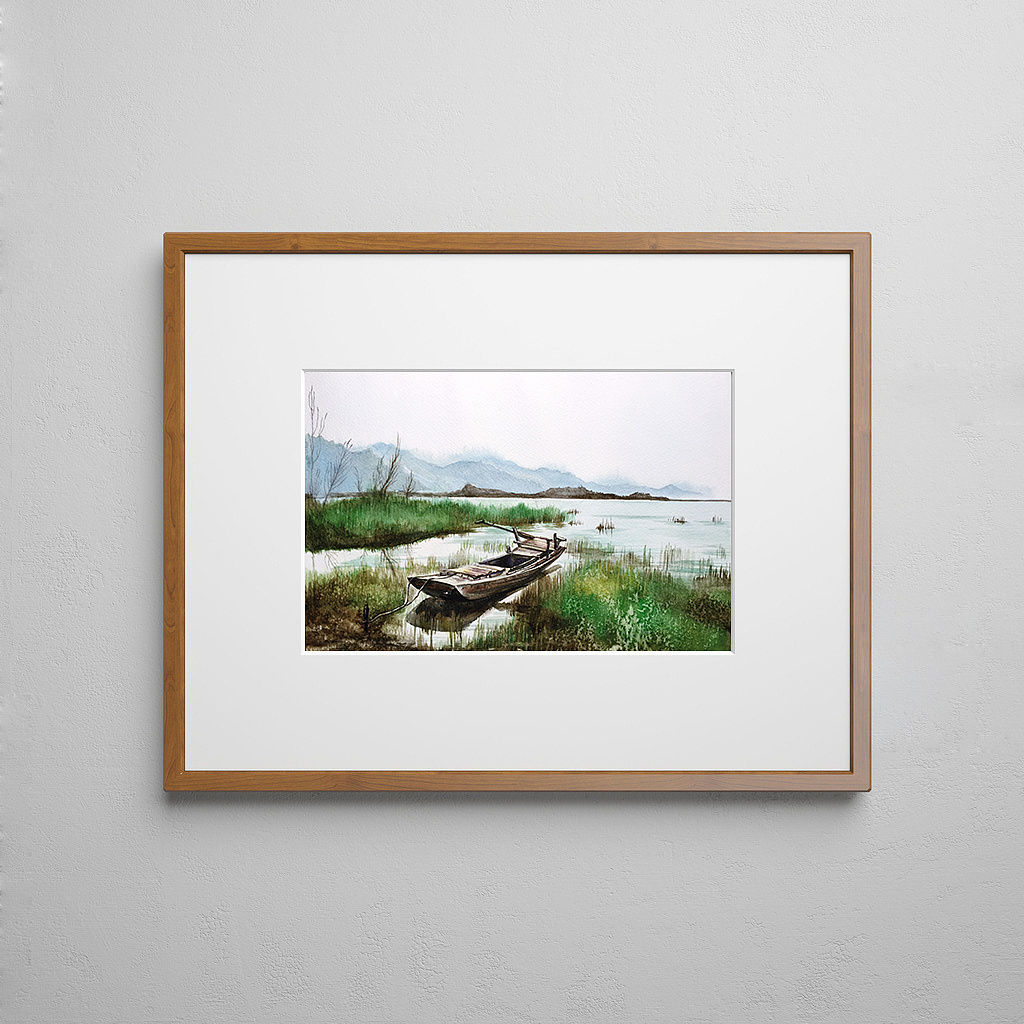 官厅残舟——水彩风景