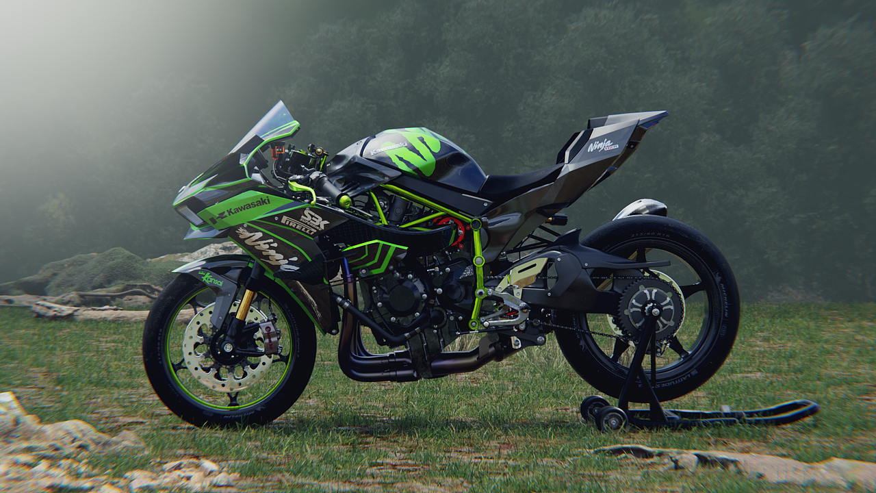 川崎Kawasaki Ninja H2R - Blender渲染（图ZMjczNzQ1NjQw） - 机械/交通 - 站酷设计师猫王阿祖原创素材 - 站酷ZCOOL