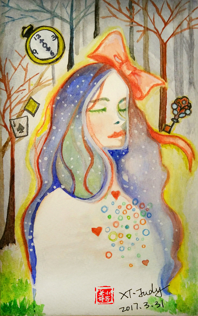 手绘水彩画爱丽丝