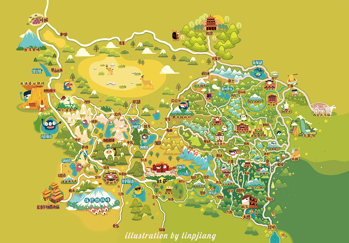 林p酱最新q版地图之★大西藏篇★|插画|商业插画|林p酱 - 原创作品