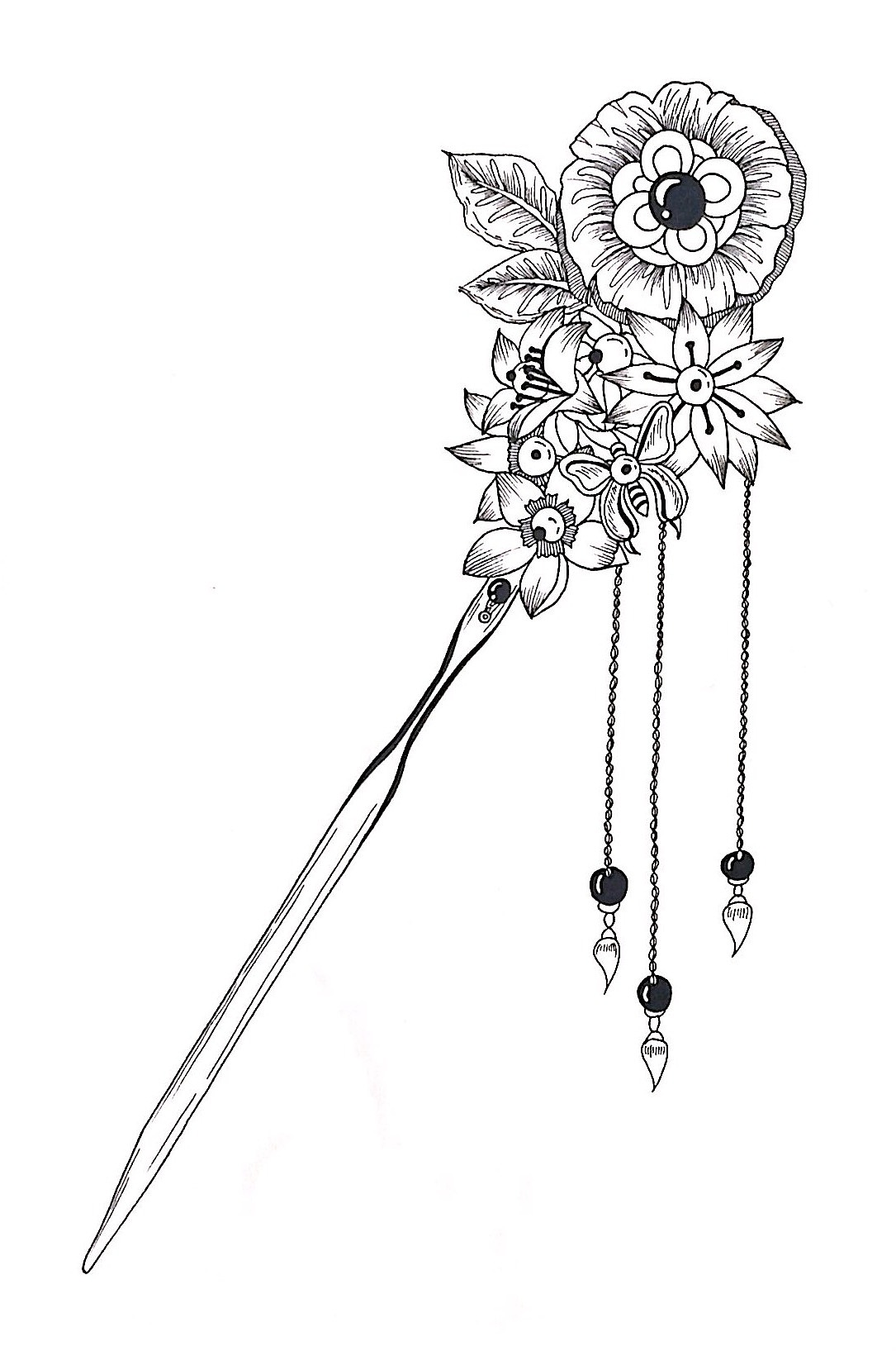 几幅古风小线描