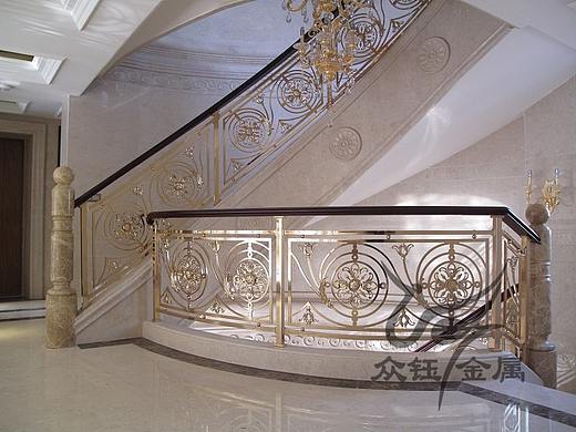 铝艺护栏经典郁金香镀金楼梯护栏 别墅标配