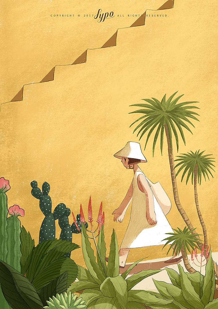 盛夏-走过了溢满阳光的一片仙人掌。