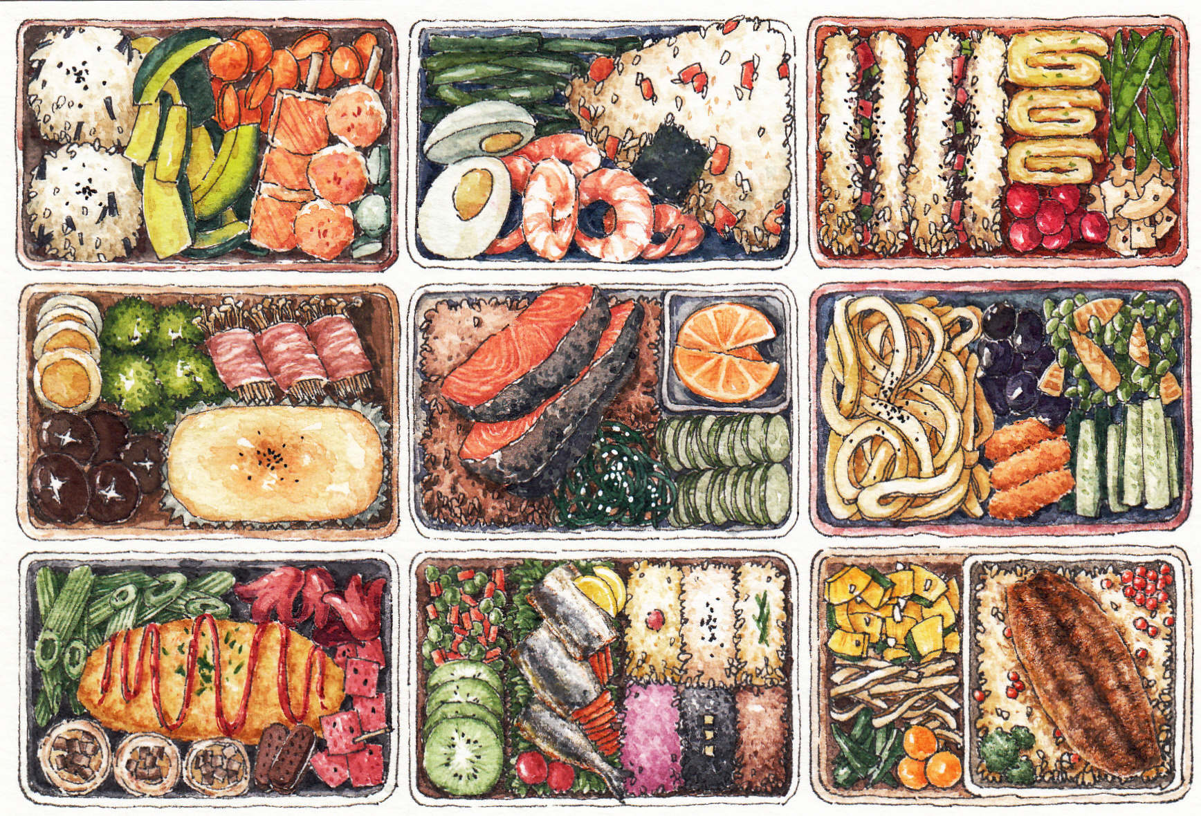 便当九宫格|插画|插画习作|糯米鱼s - 原创作品 - 站酷 (zcool)