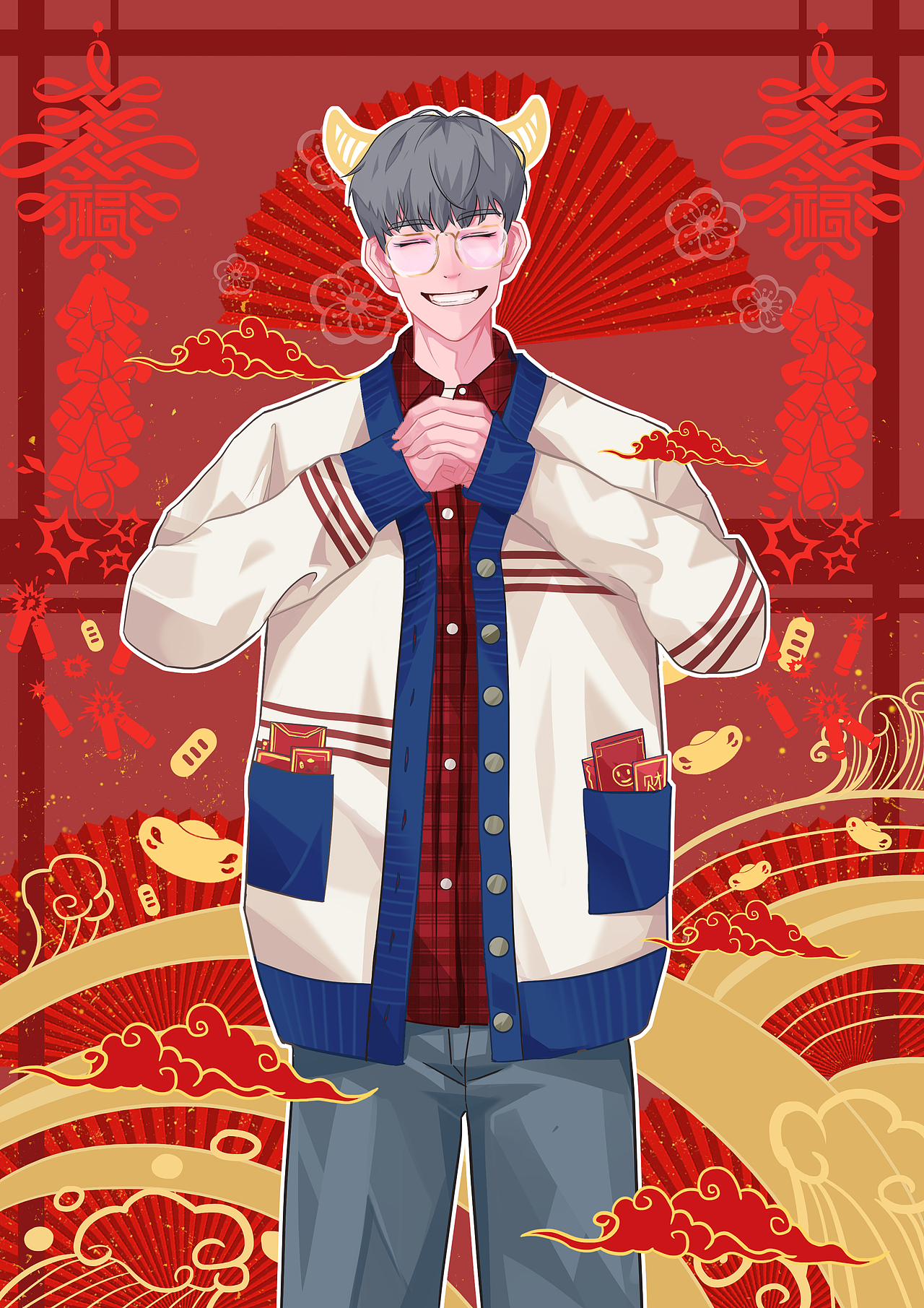 牛年大吉（图ZMjQxNzYwMTY0） - 新锐潮流插画 - 站酷设计师peach19原创素材 - 站酷ZCOOL