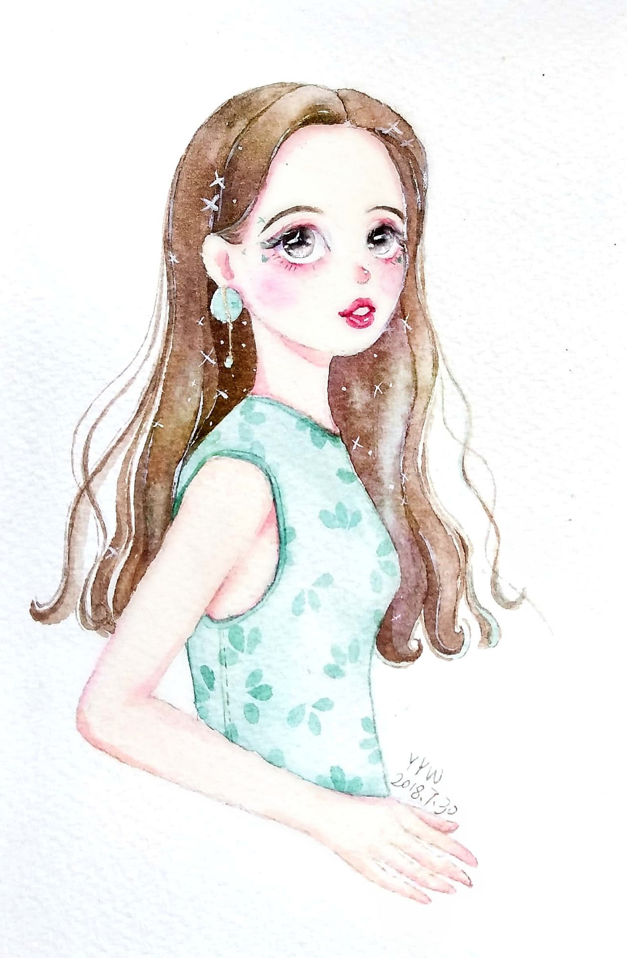 水彩卡通人像插画小清新甜美