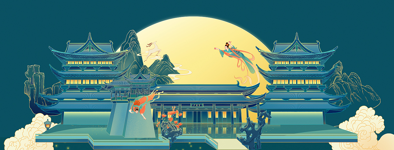 《夜游广寒宫》中秋礼盒包装插画