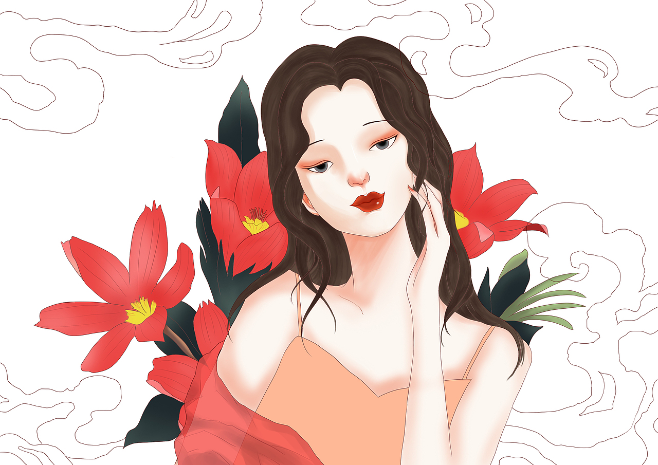 女人与花（图ZMTc0NTQ5NjA0） - 商业插画 - 站酷设计师Sun4456原创素材 - 站酷ZCOOL