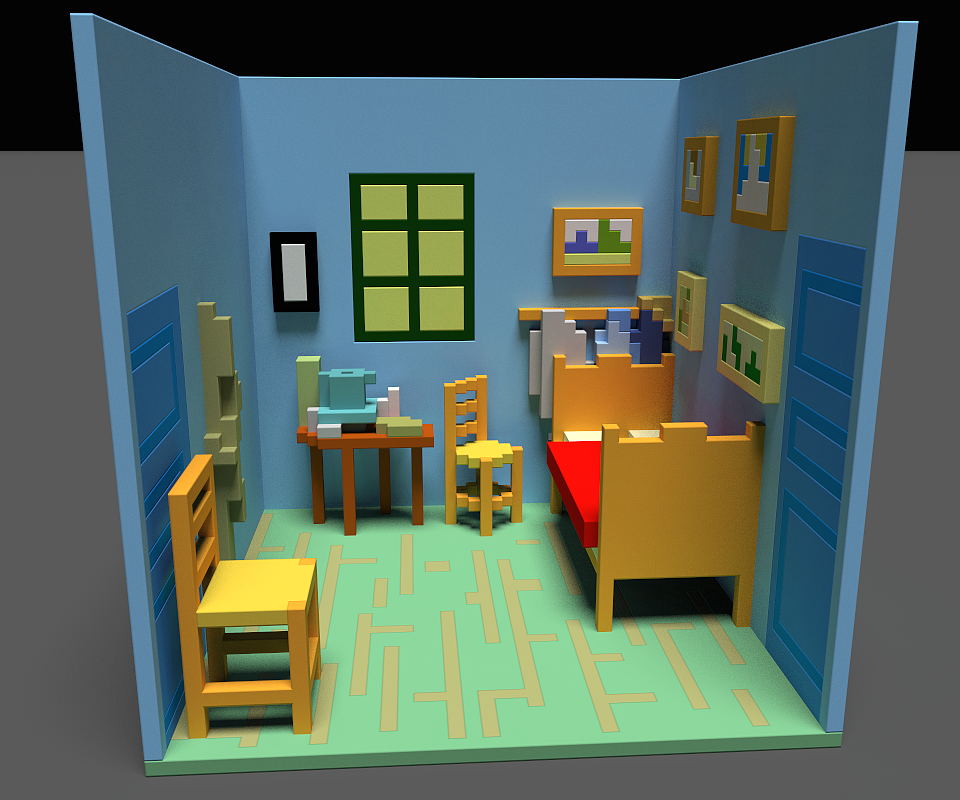 MagicaVoxel小练习:Bedroom in Arles, 梵高的卧室