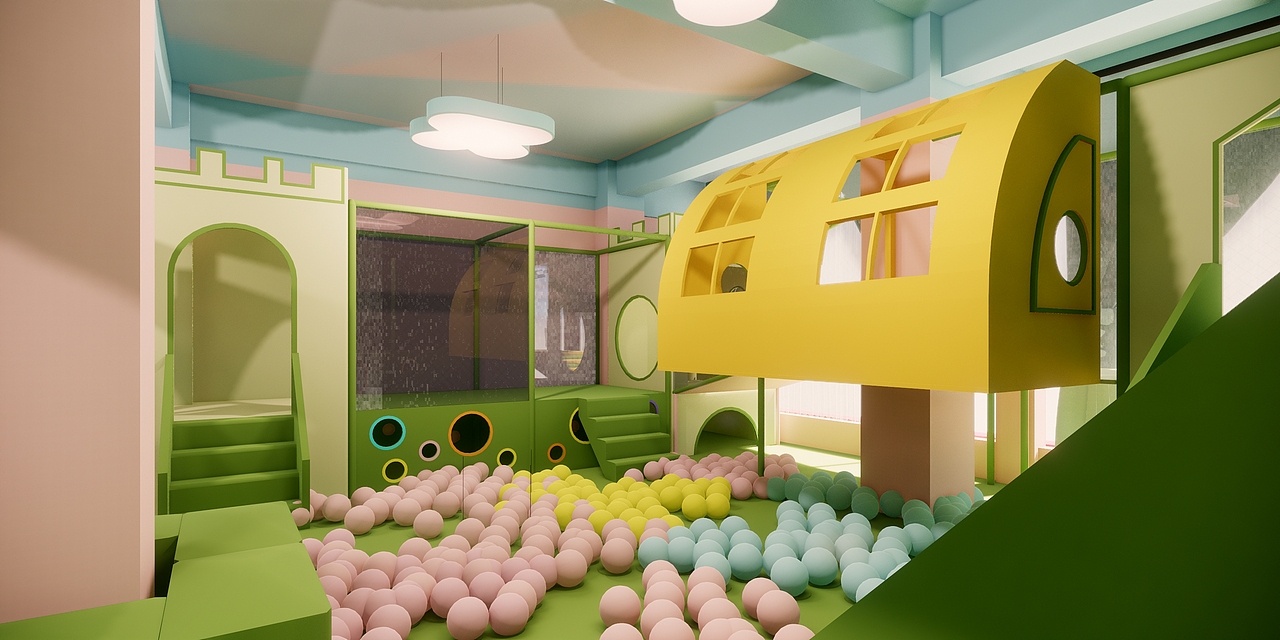 儿童美发店铺设计,两层