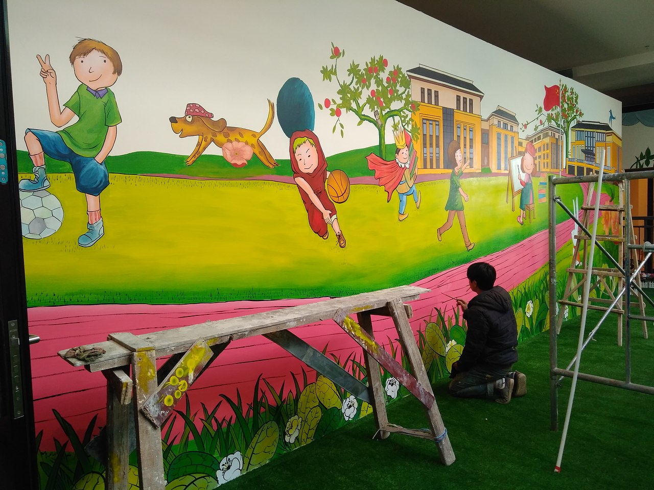 昆明万科公园里售楼部墙体彩绘昆明墙绘墙画锦泰彩绘