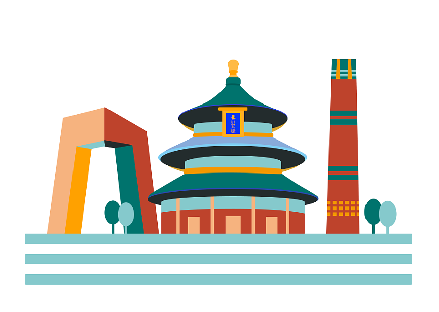 北京天坛标志性建筑扁平风建筑