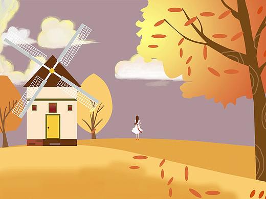 动态插画--秋景【旋转的风车屋】
