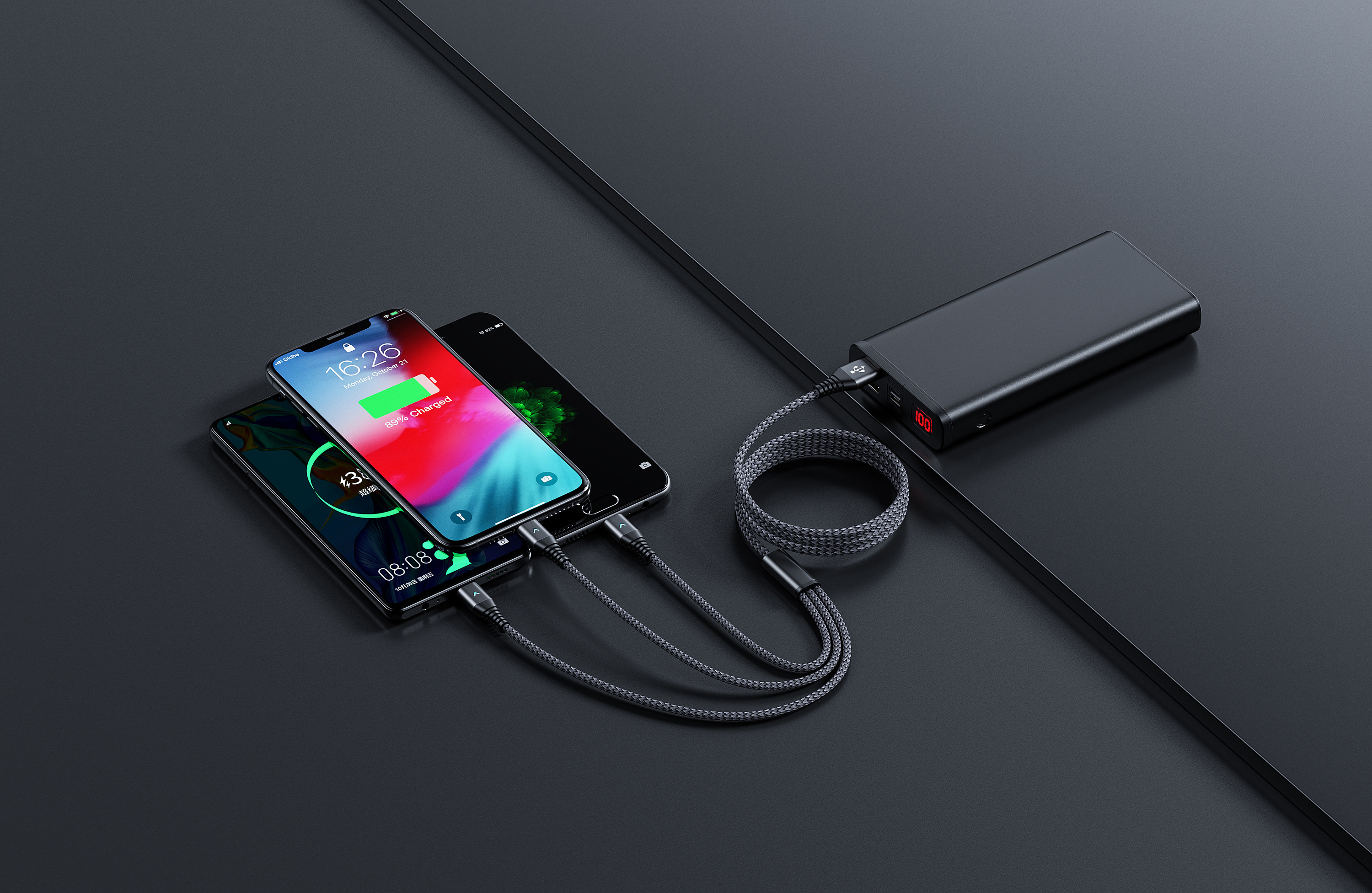 一组移动电源 数据线 产品渲染