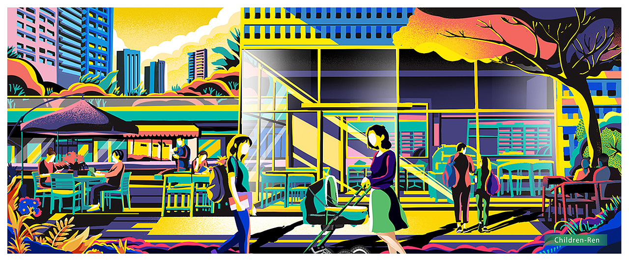 一组色块场景插画