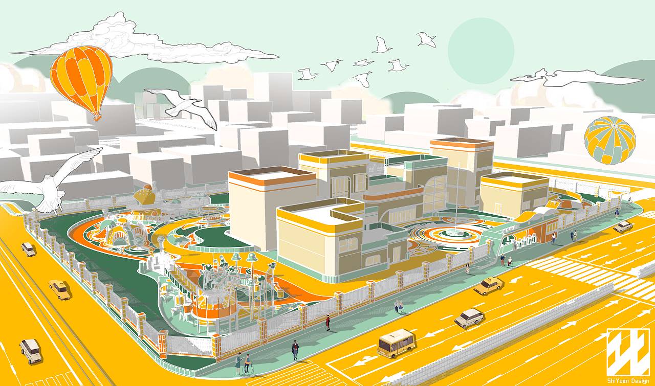 插画风景观设计鸟瞰图